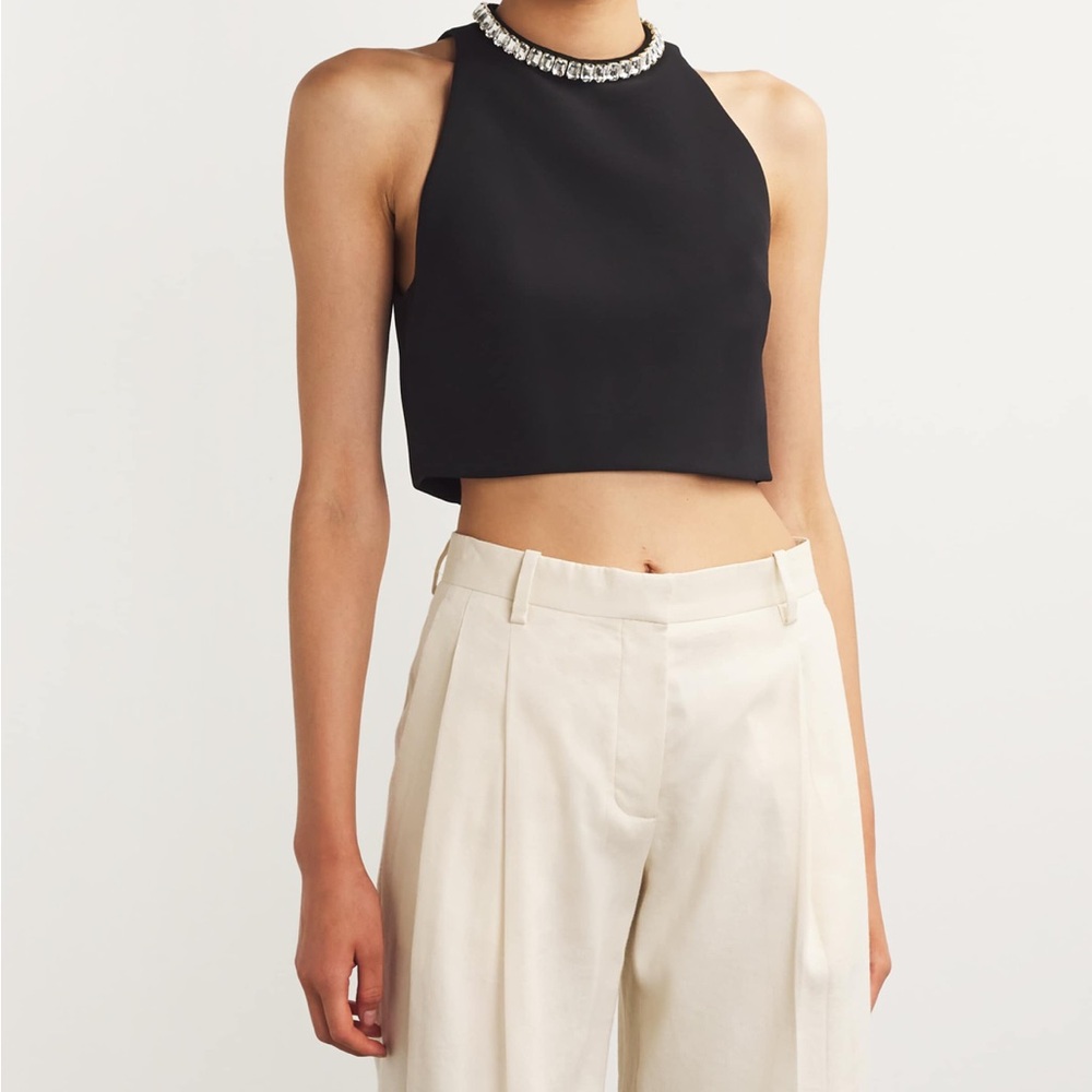 Sandro Black Jeweled Halter Crop Top